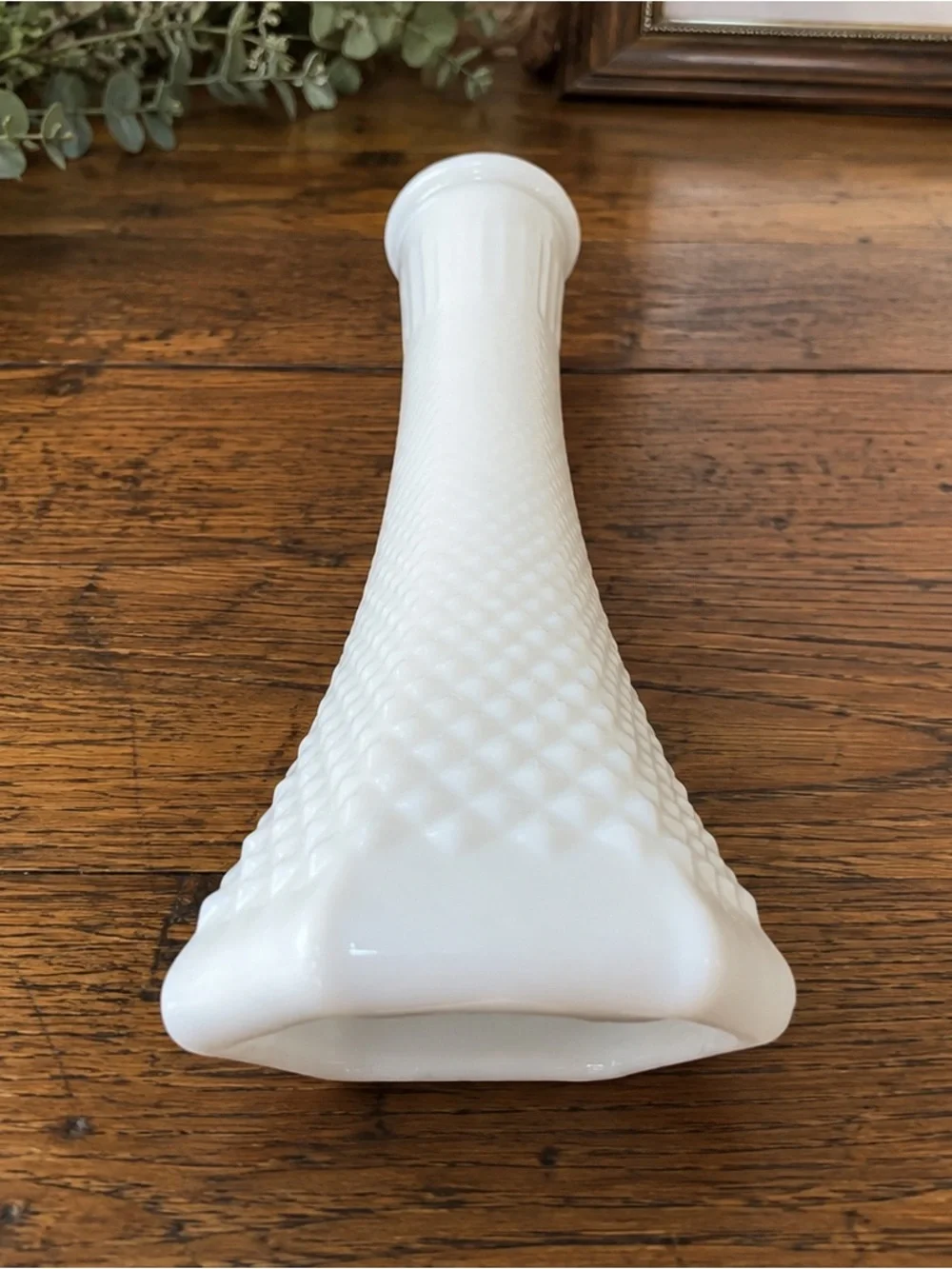 Vintage Hoosier Glass 4063C White Milk Glass Bud Vase Diamond Hex Base